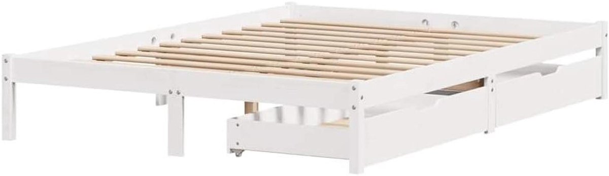Bedframe met lades - Twijfelaar bed - Opbergen en slapen - Massief grenenhout frame - 150x