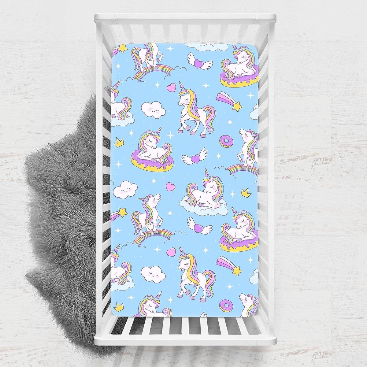 Baby Hoeslaken - Wieg Laken - Baby Slaapcomfort - Eenhoorn Print - 90x140 cm - Blauw