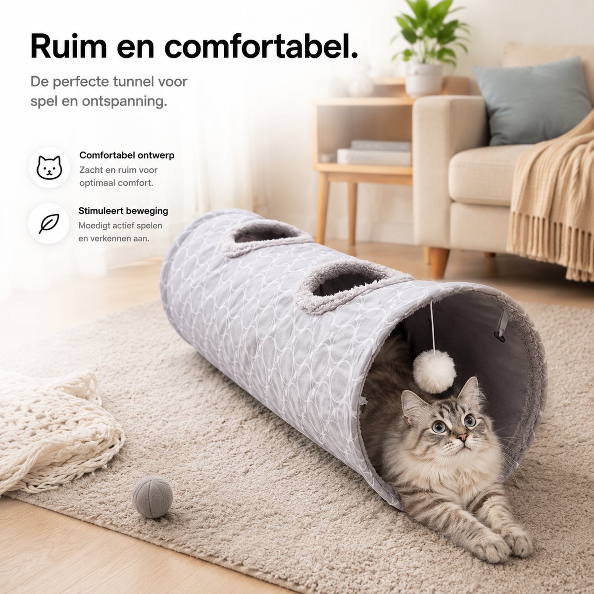 BOTC Kattentunnel - Speeltunnel Voor Dieren - Tunnel Kat - Kattenhuis - Speeltunnel kat - Lichtgrijs — afbeelding 6