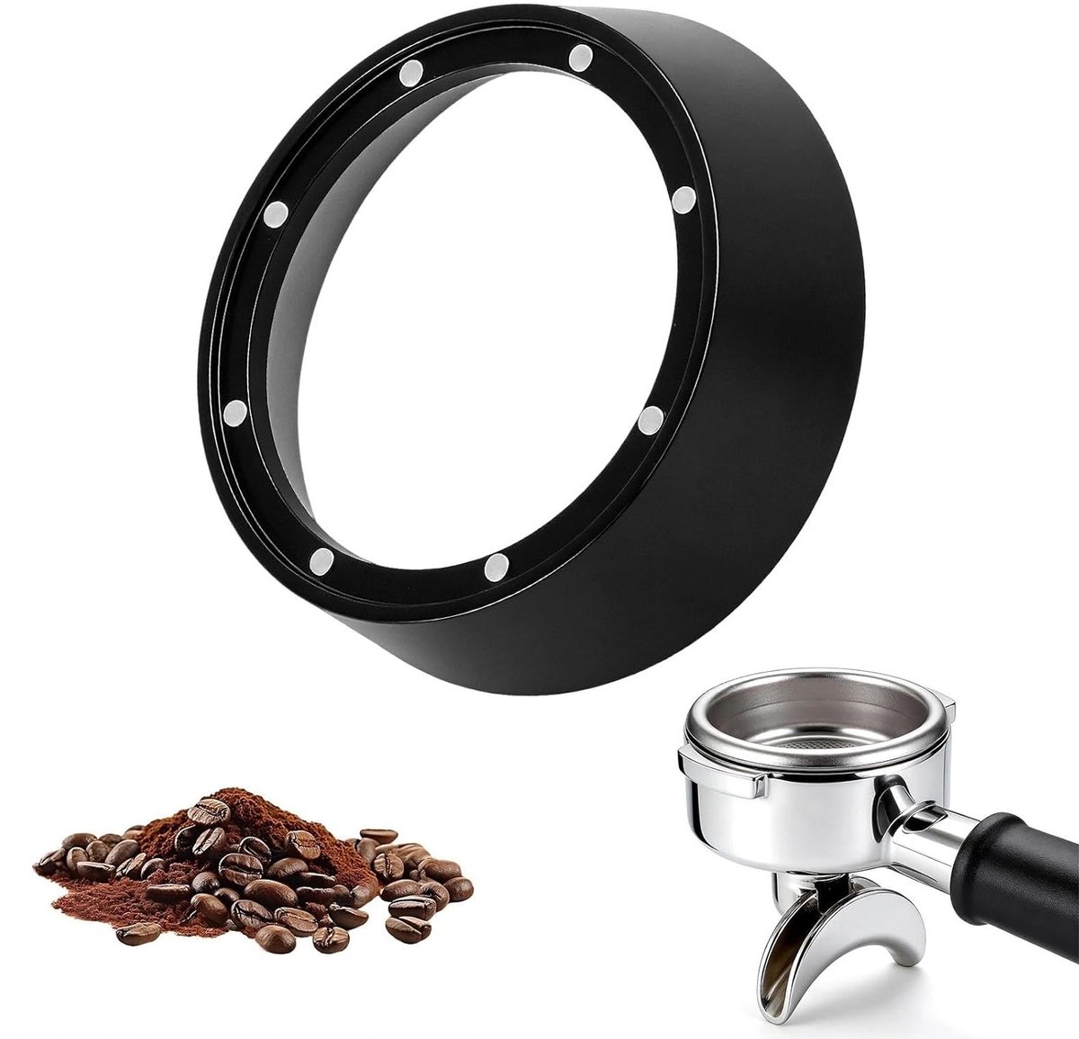 Dosing ring 51 mm voor espresso, precisie strainer holder, magnetische koffie dispenser, aluminium ontwerp, perfecte pasvorm, 8-punts bevestiging