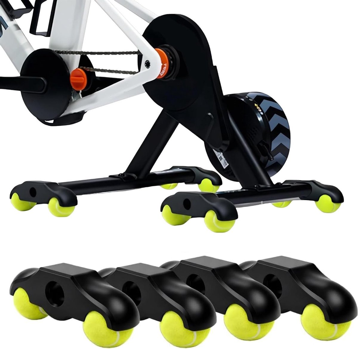 4 Stuks Rocker Plate Voeten voor Indoor Fietstrainers, Inclusief 8 Tennisballen voor Geluiddemping en Comfort tijdens het Fietsen