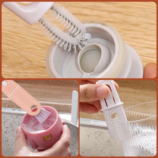 2 Pcs Water Bottle Brushes Set met Lange Handgreep - Verwijderbare Spons Kop Borstel voor Mokken - Multifunctionele Fleswassen Borstels voor Wijn Glazen - Baby Fles - Koffiepannen — afbeelding 4