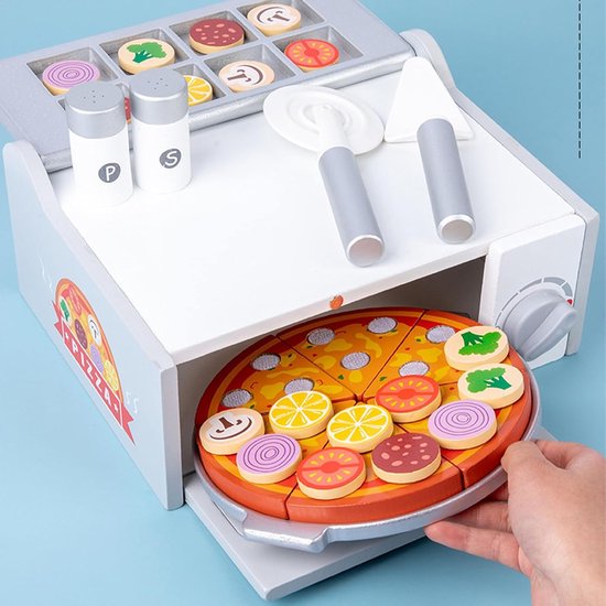 Houten Pizzaset - Speel Oven - Rollenspel Keuken - Educatief Speelgoed - 26 x 22.5 x 12 cm — afbeelding 4
