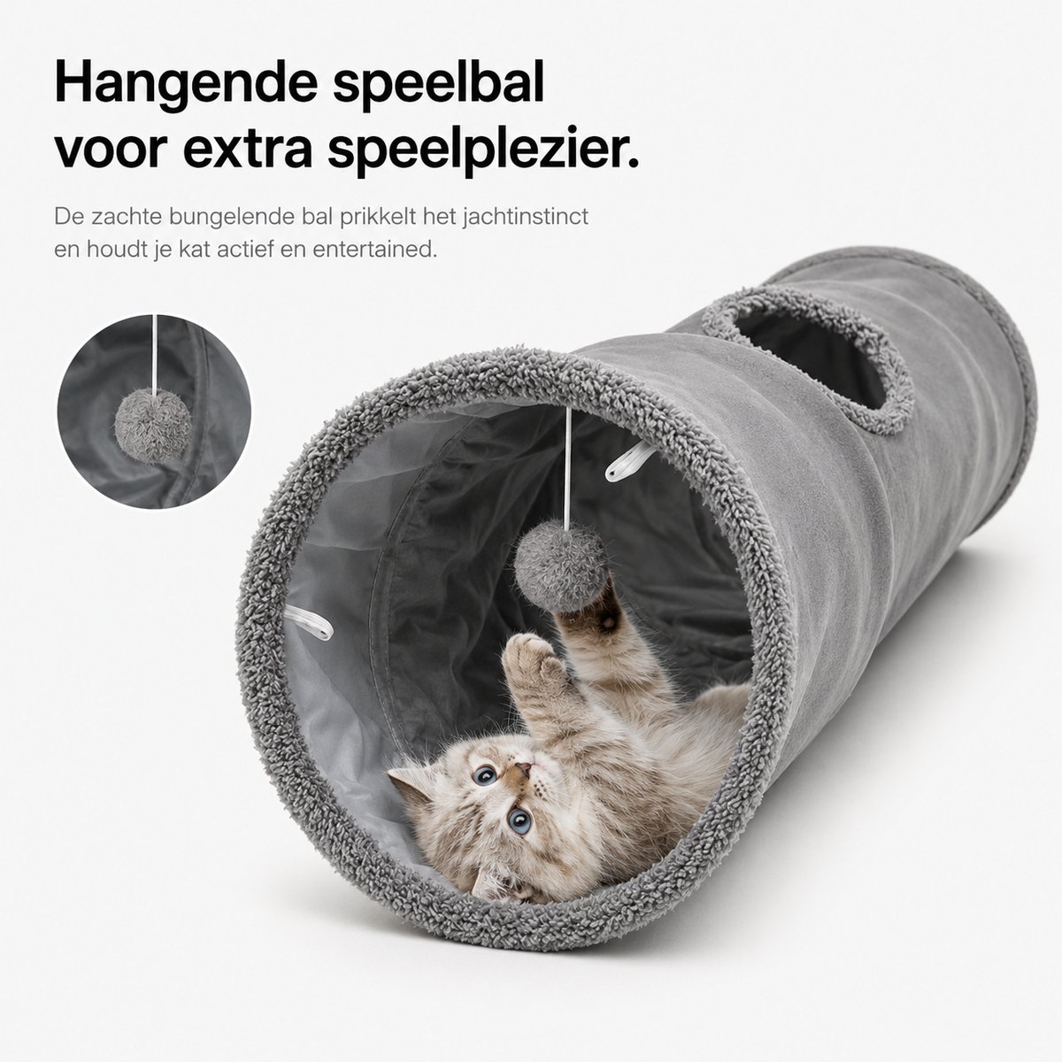 BOTC Kattentunnel - Speeltunnel Voor Dieren - Tunnel Kat - Kattenhuis - Speeltunnel kat - Grijs — afbeelding 8