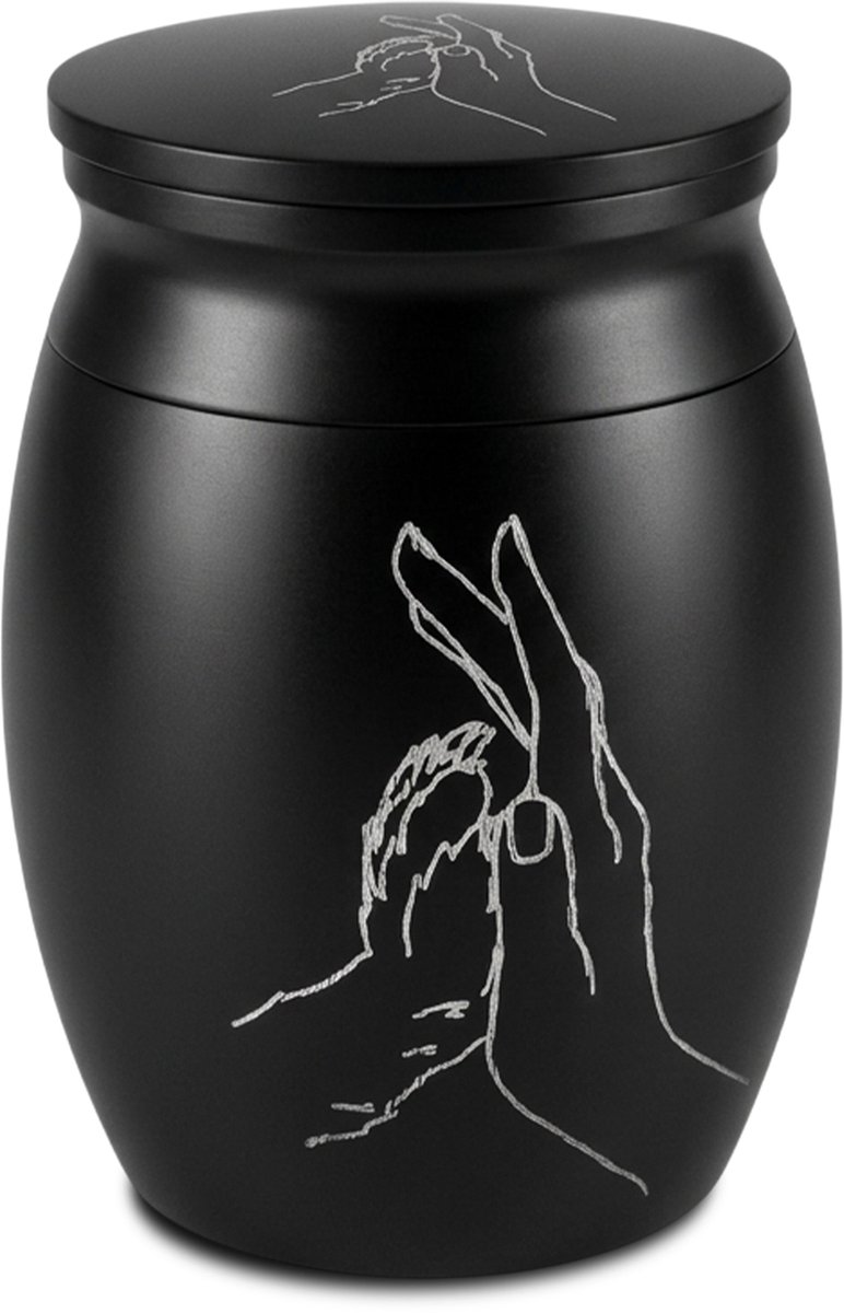 Akerz Mini Urn Huisdier Asurn Hond Kat – Kleine Urn met Pootafdruk & Hand – Dierenurn Huisdier – Herinnerings Urn Zwart – Mini As Bewaar Urn met Schroefdop