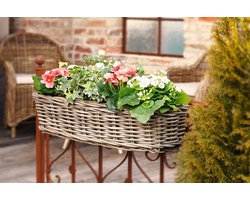 Plantenbak met houder - Bloembak rotan - Balkon decoratie - Langwerpige vorm - 18x58x14 cm