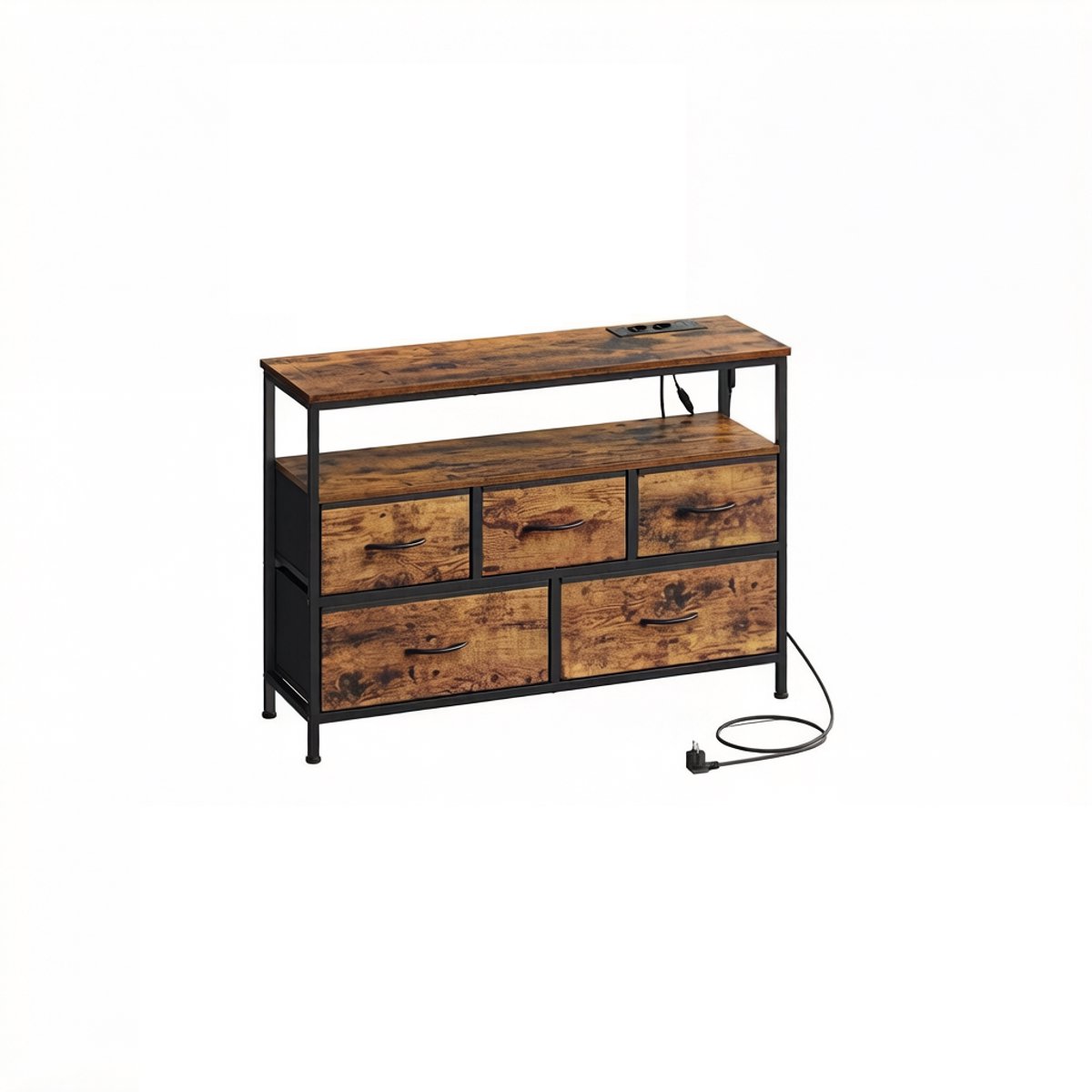 TV-meubel ladekast opbergkast dressoir 30×98,7×68,1 cm bruin + zwart met 5 lades, open opb