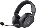 Zwarte draadloze gaming headset met PlayStation logo, USB-dongle en verlichte microfoon.