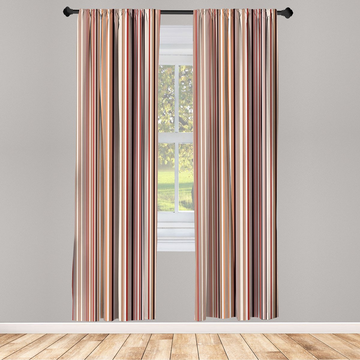 ABAKUHAUS Gestreepte Gordijnen, Geometrisch Abstract Vintage, Set van 2 Panelen voor Woonkamer en Slaapkamer, 150 x 225 cm, Crème Bruin