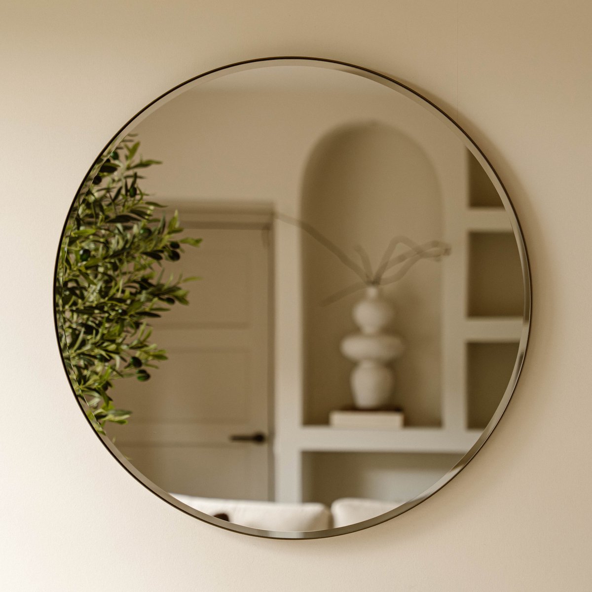 Indore Home - Ronde Wandspiegel Brons – Spiegel met Facet Rand – 80 cm