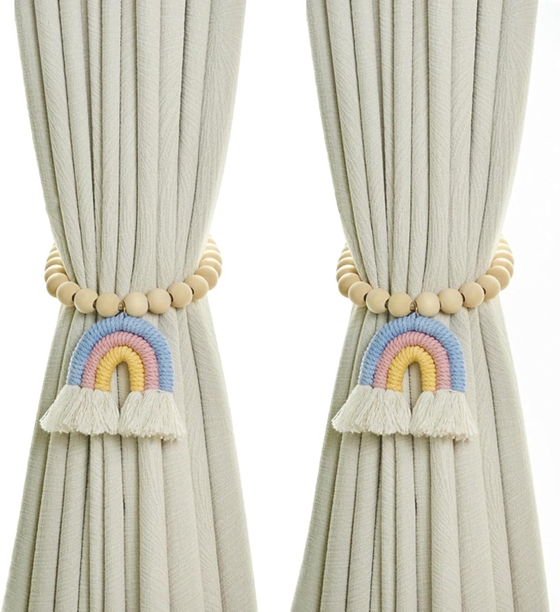 Set van 2 Regenboog Kwastjes Magnetische Gordijnbinders van Natuurlijke Katoen voor Decoratie van Raam in Huis en Kantoor