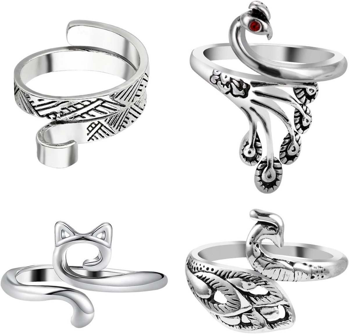 4 Stuks Verstelbare Haakringen voor Vingerbreien, Metalen Haakaccessoires voor Breien, Perfect voor Vrouwen en Meisjes die Houden van Haken en Breien