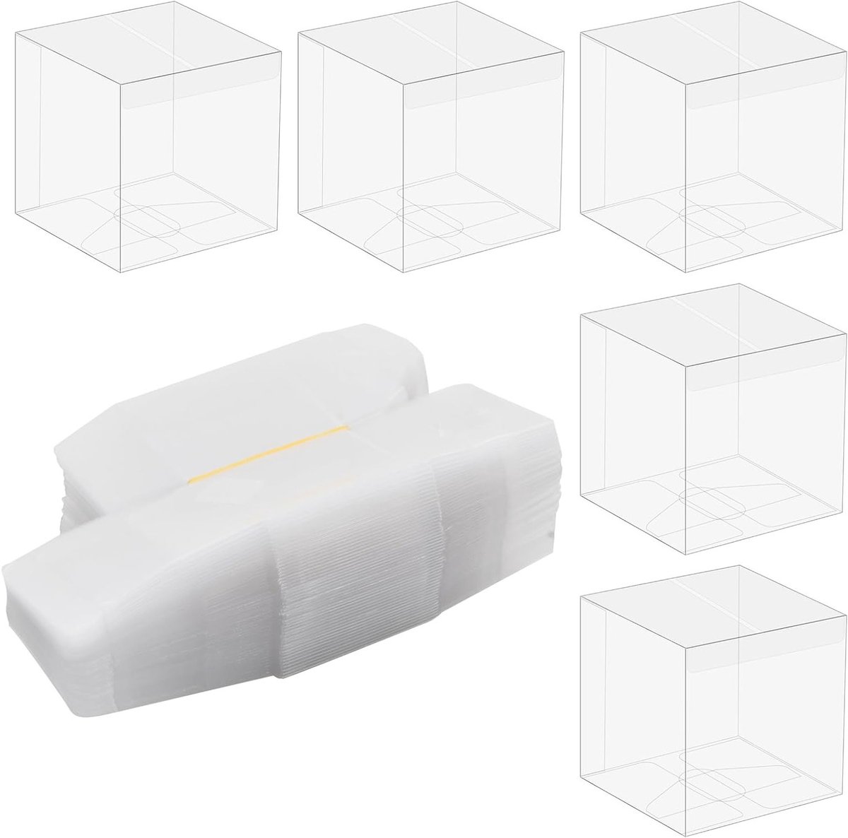 Set van 50 Transparante Gastengeschenken Dozen, 6 x 6 x 6 cm, Vierkante PVC Dozen voor Snoep, Trouwen, Verjaardagen en Feestjes