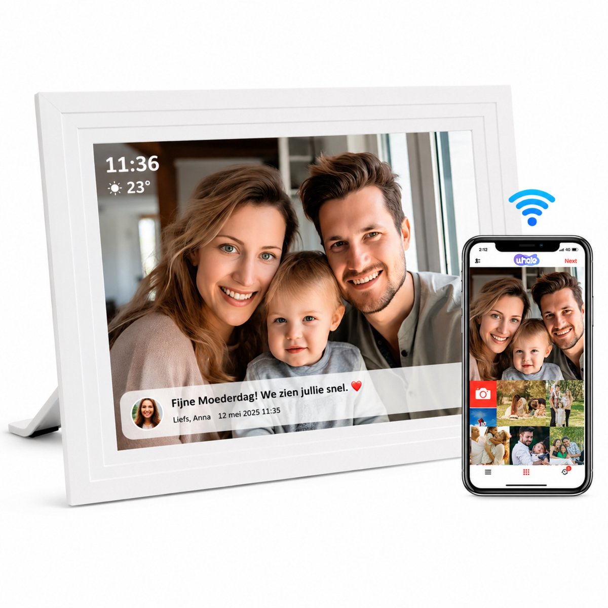 Deel Herinneringen – Digitale Fotolijst met WiFi en UHALE App – Wit – 10.1 inch HD+ IPS Display – Touchscreen – Eenvoudig Gebruik – Mooi Cadeau