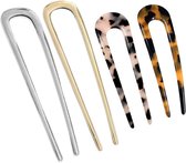 Lot de 4 épingles à cheveux françaises en forme de U et épingles torsadées en couleurs or, argent et écaille