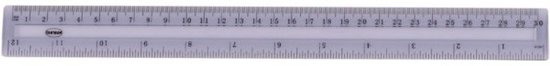 Doorzichtige flexibele liniaal van 30 cm met millimeter- en centimeterindeling.