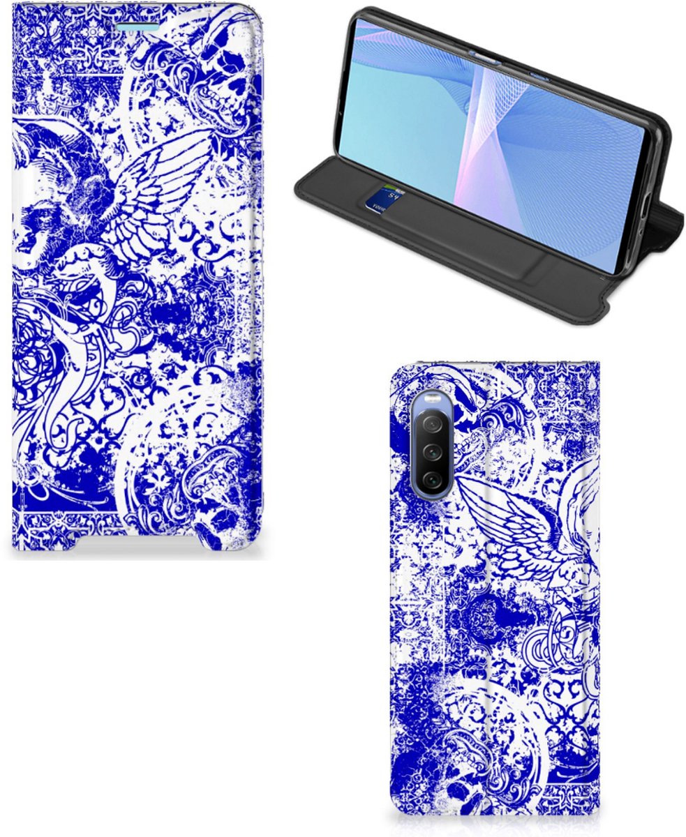 Mobiel BookCase Sony Xperia 10 III Angel Skull Blauw