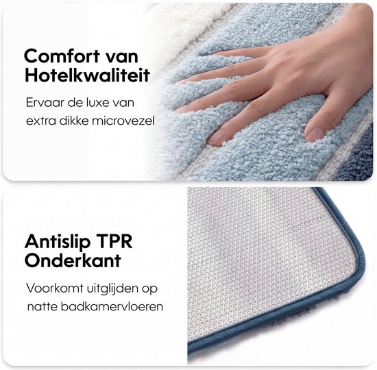 MAESON Badmat 40x60 cm - Antislip & Waterbestendig - Douchemat voor Badkamer - Blauw - Wit - Klein - Geschikt voor Douche & Bad