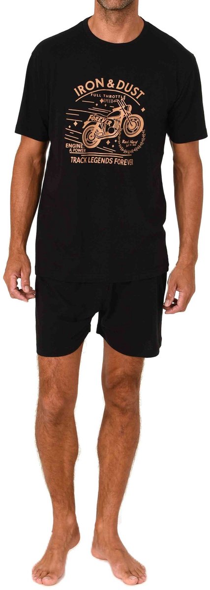 Normann herenpyjama shorty met korte mouwen en print op de voorkant