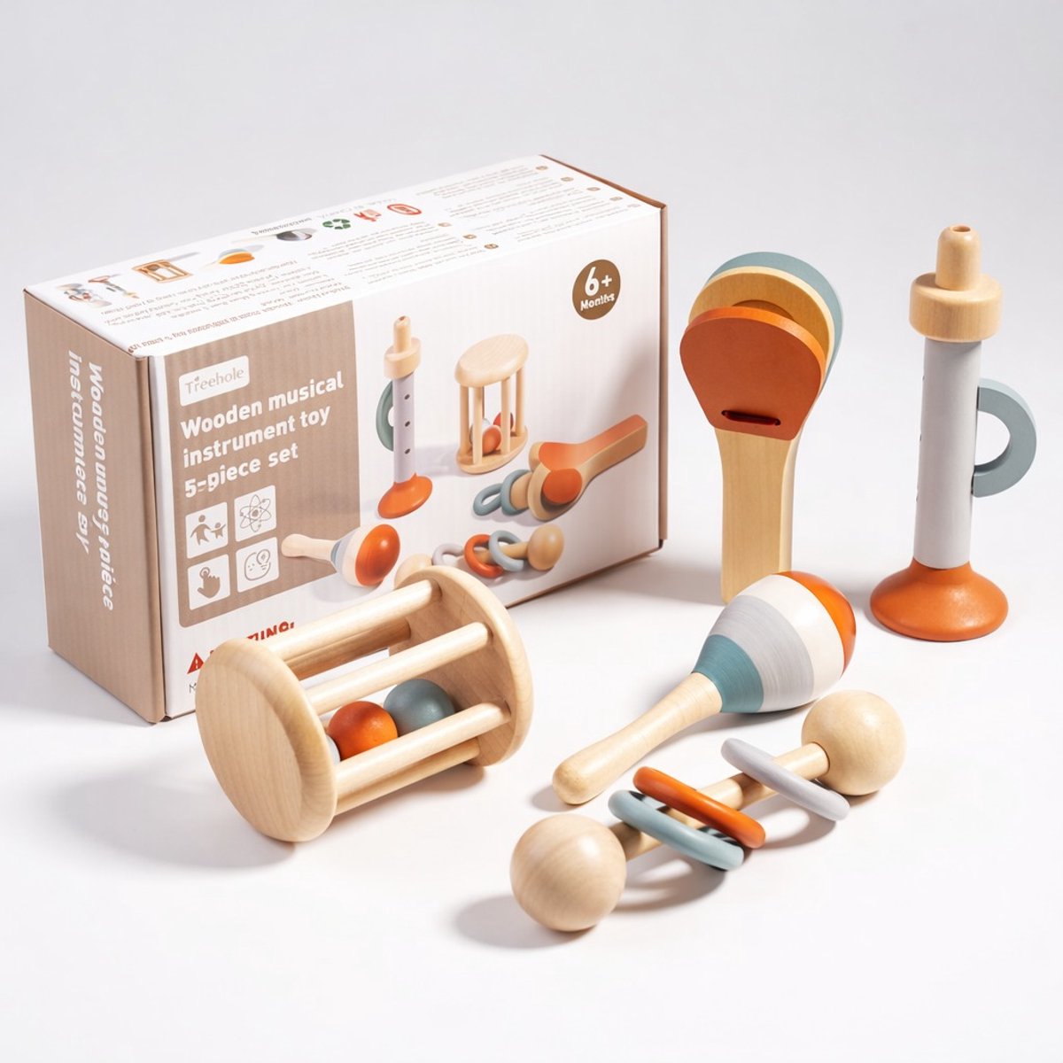 Houten Muziek Instrumenten Set – 6 Delig Educatief Speelgoed voor Kinderen