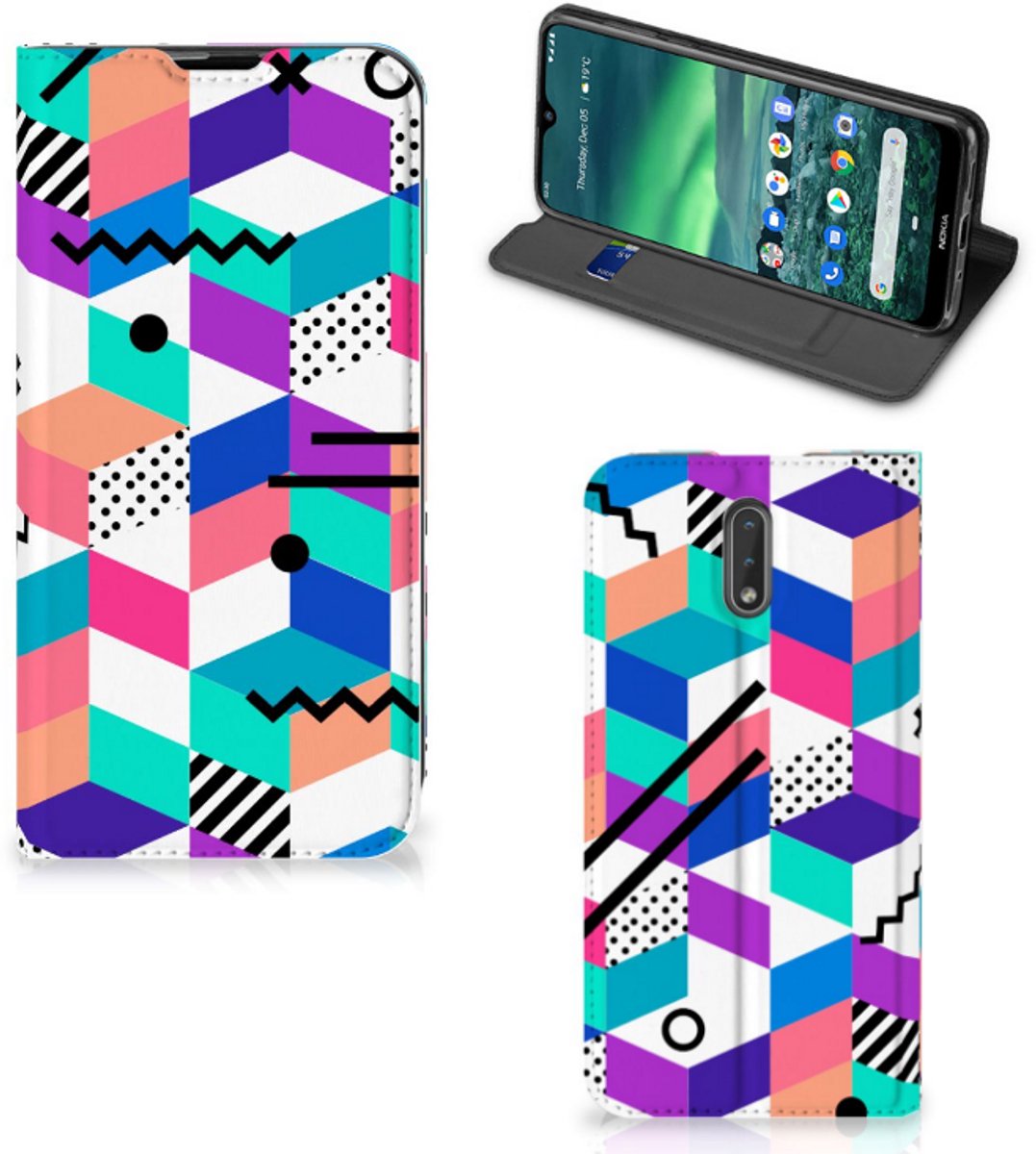 Nokia 2.3 Stand Case Blokken Kleurrijk