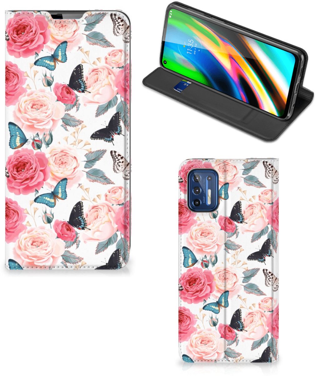 Motorola Moto G9 Plus Smart Cover Butterfly Roses