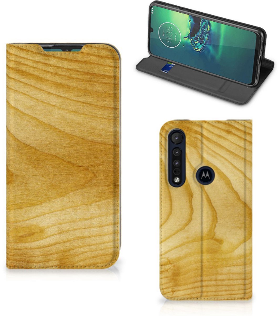 Standcase Hoesje voor Motorola G8 Plus Book Wallet Case Licht Hout