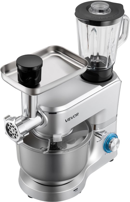 VEVOR Multifunctionele Elektrische Keukenmachine 1500W met Roestvrijstalen Kom (6 L) en Mengkom (1,5 L), Deegmixer met 6+P Snelheden, Deeghaak, Garde en Klopper van Merkloos — afbeelding 2
