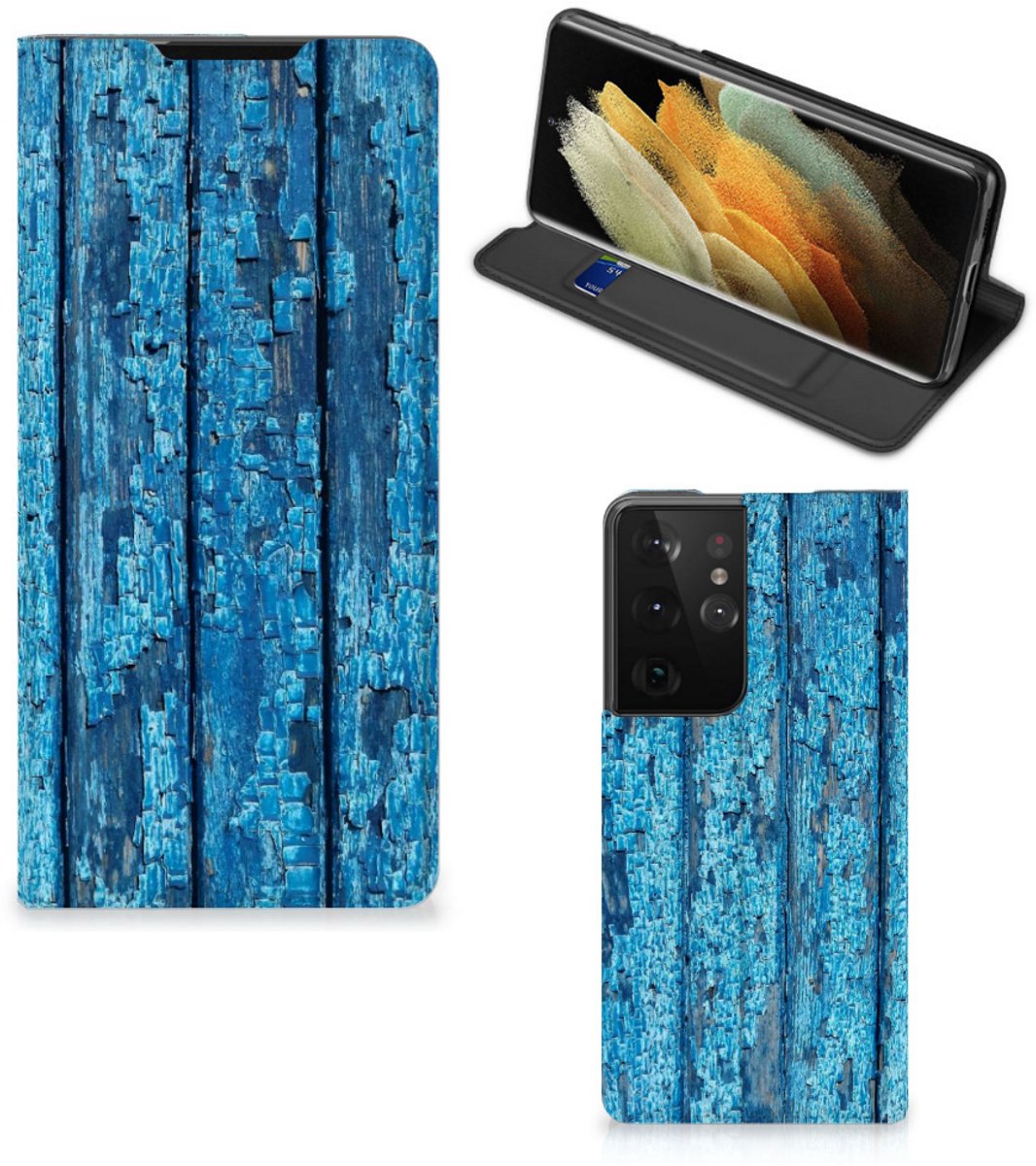 Samsung Galaxy S21 Ultra Book Wallet Case Wood Blue