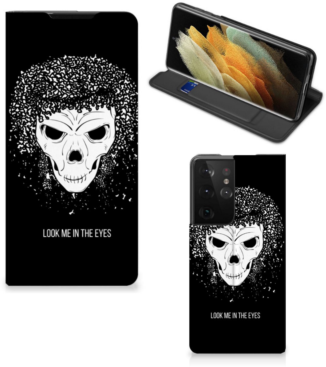 Mobiel BookCase Samsung Galaxy S21 Ultra Skull Hair