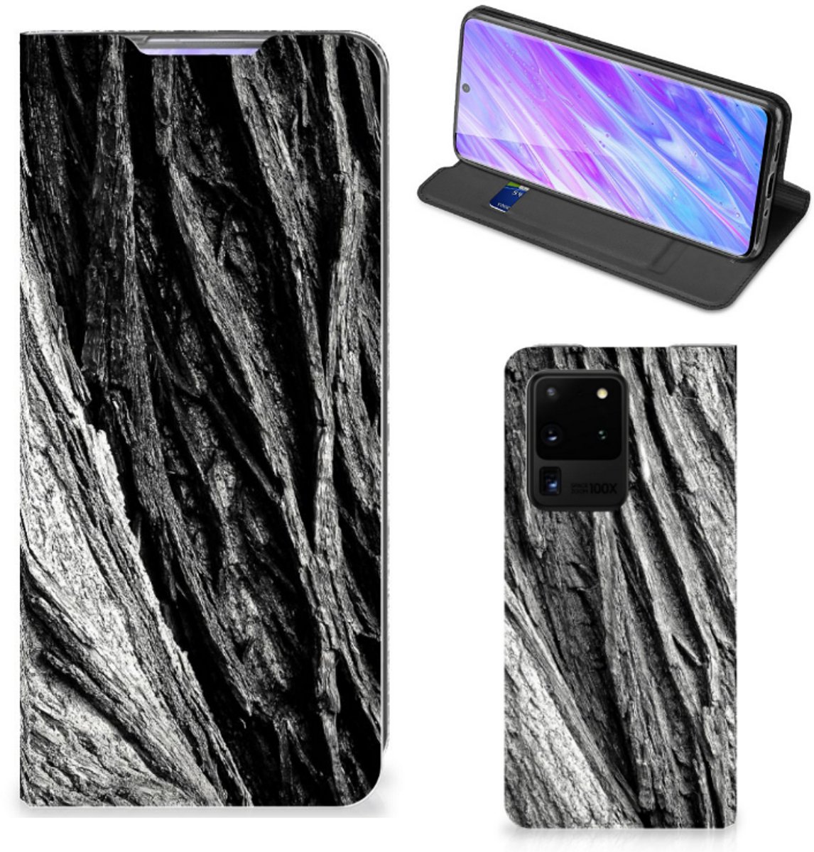 Book Wallet Case Samsung Galaxy S20 Ultra Boomschors Grijs