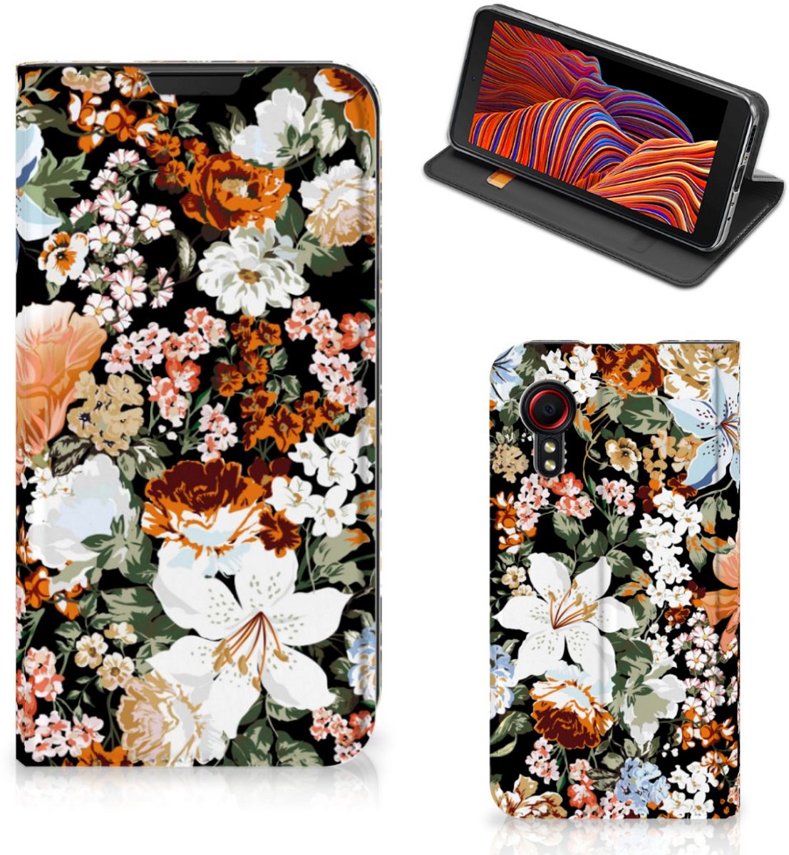 Smart Cover voor Samsung Galaxy Xcover 5 Dark Flowers