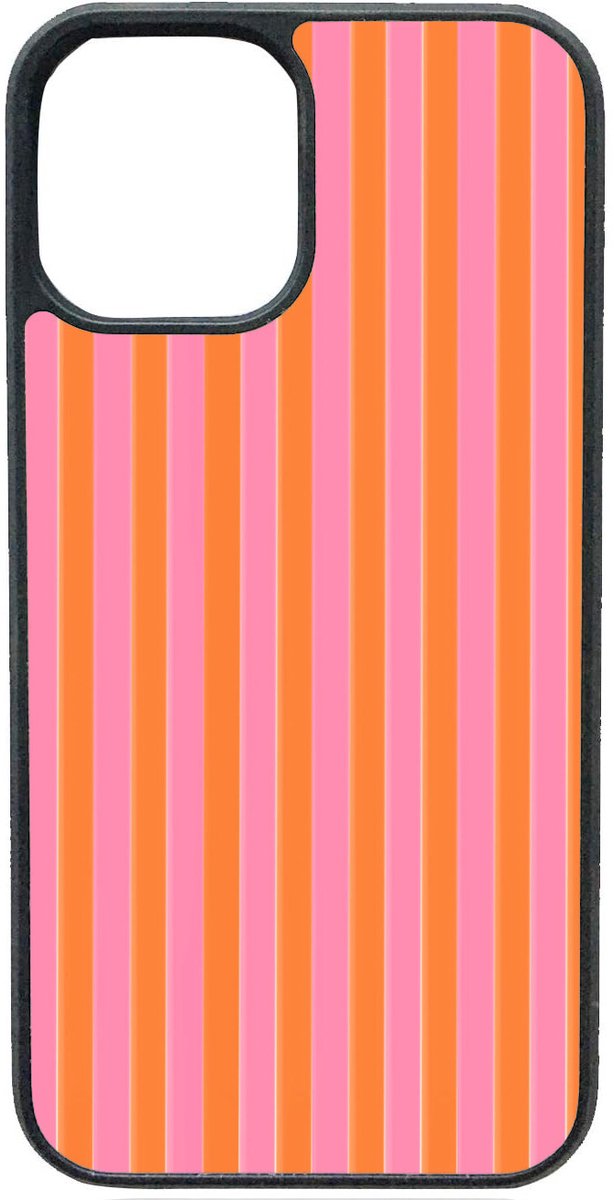 Telefoonhoesje - ROZE ORANJE GESTREEPT - Iphone 16 Pro