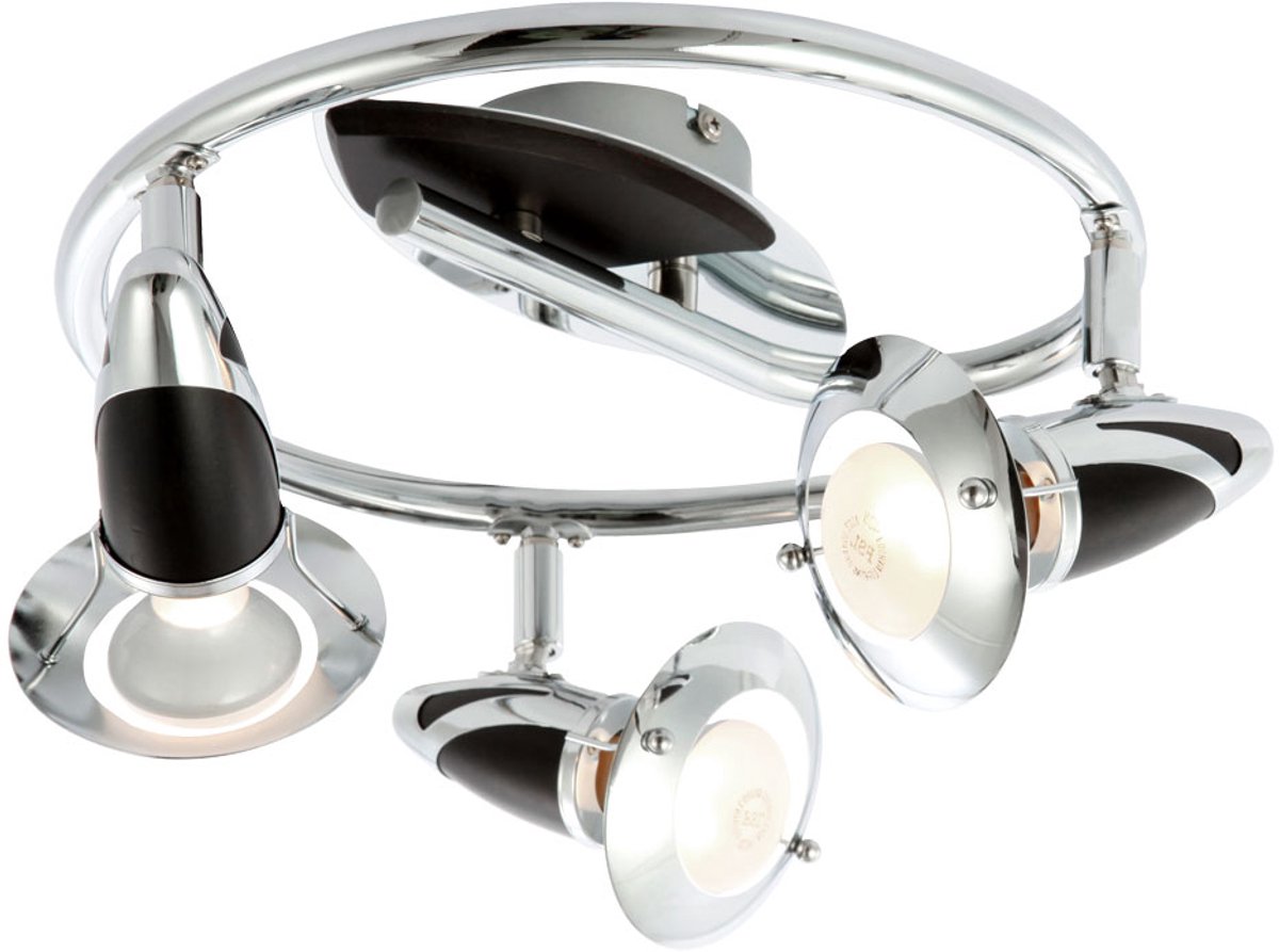 Plafondlamp 3 vlammen woonkamer rond zwenkbaar, chroom hout donkerbruin, 3x E14, DxH 30 x