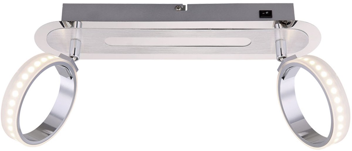 Globo Plafondlamp 2 vlammen LED plafondlamp chroom Slaapkamerlamp Spots beweegbaar, 2x 5W 2x 350lm warm wit, BxH 16,5x35 cm zilver