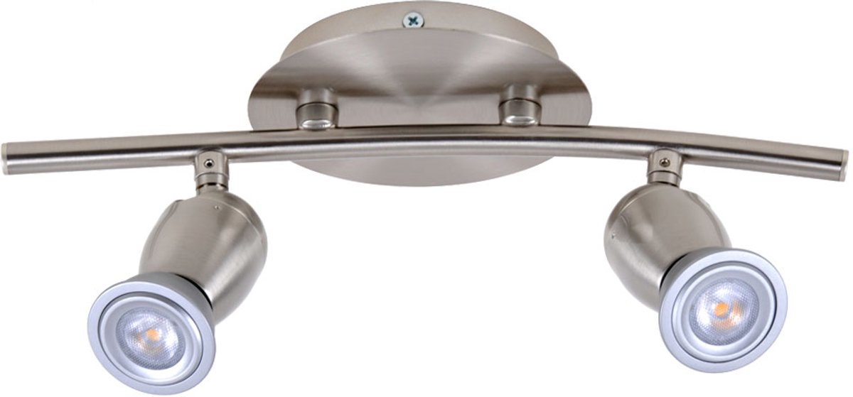 Plafondlamp Spotlight Woonkamerlamp, 2 vlammen Spots beweegbaar, mat chroom, 2x LED 4W 230Lm warm wit, LxH 32.6x9.9cm