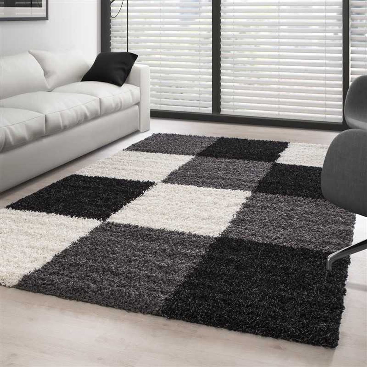 TapisTrend Harig tapijt Paars-Wit-Grijs 60x110 cm Een hoogpolig vloerkleed met een ruitpatroon, verkrijgbaar in verschillende kleuren en maten