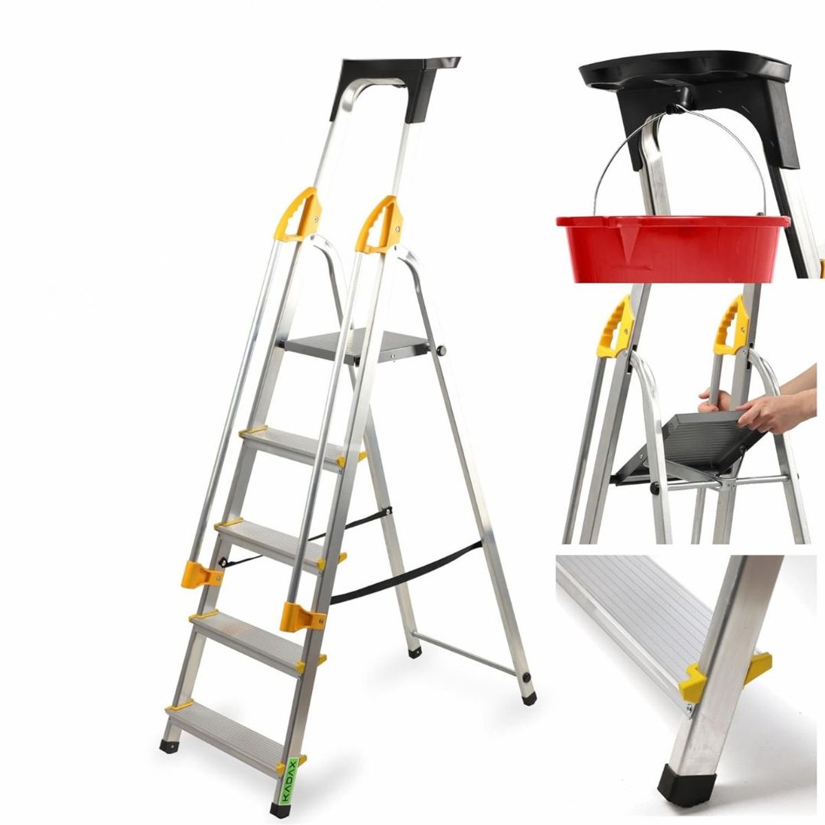 MMP® Huishoudtrap 5 Treden - Huishoudtrap - Keukentrap - Zilver - 87cm x 45cm x 162cm;5.18 kg