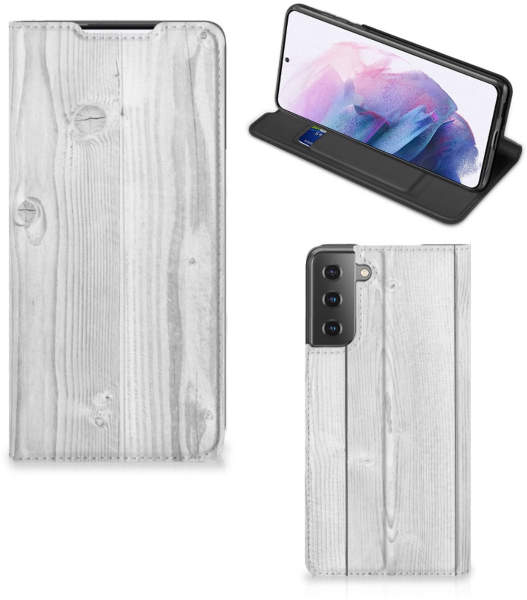 Samsung Galaxy S21 Plus Book Wallet Case White Wood