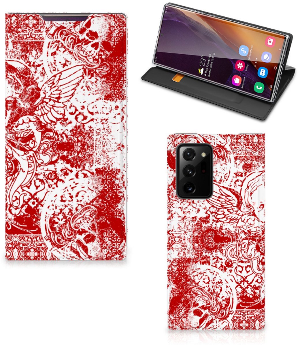 Mobiel BookCase Samsung Galaxy Note 20 Ultra Angel Skull Rood