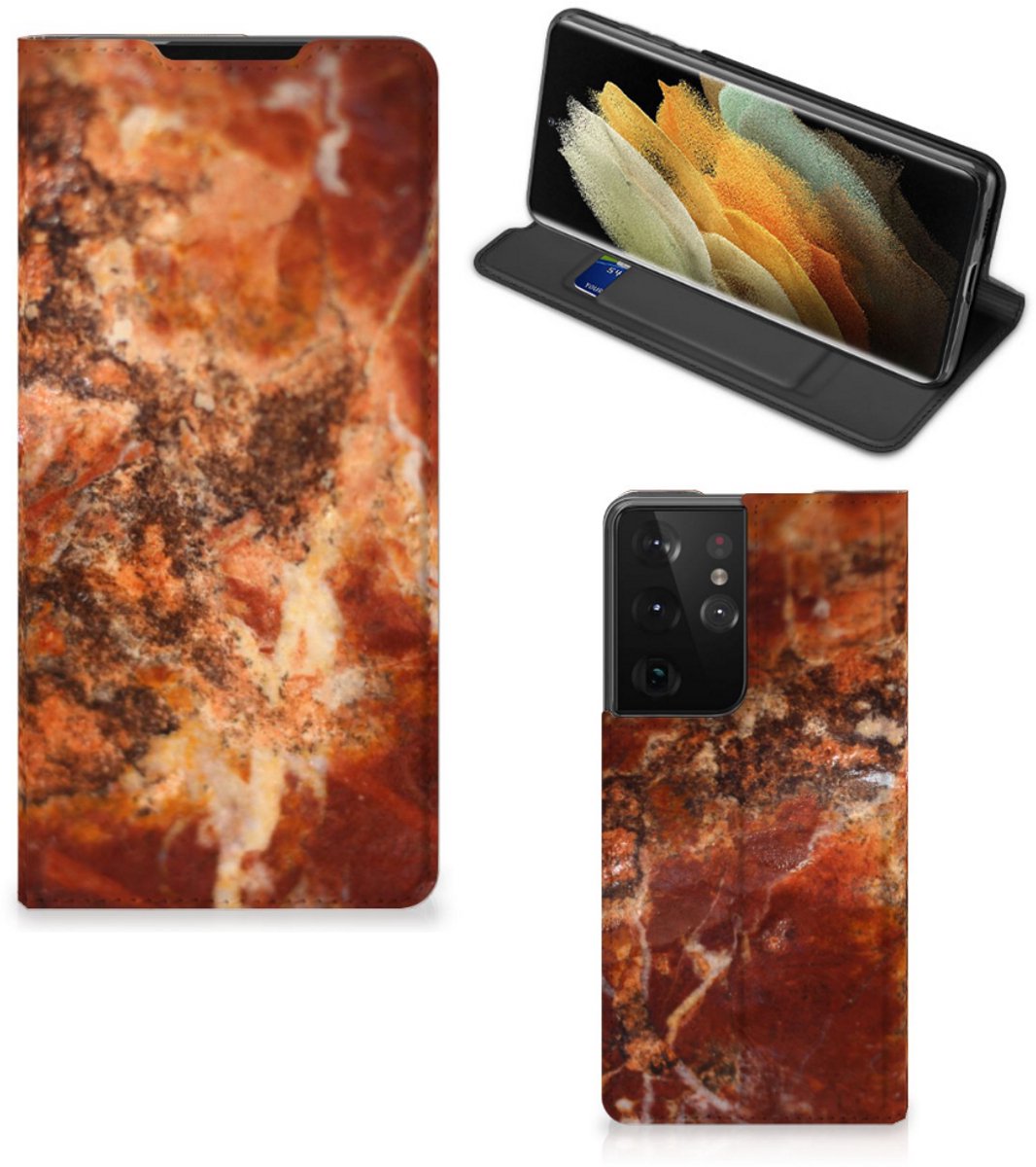 Samsung Galaxy S21 Ultra Standcase Marmer Bruin
