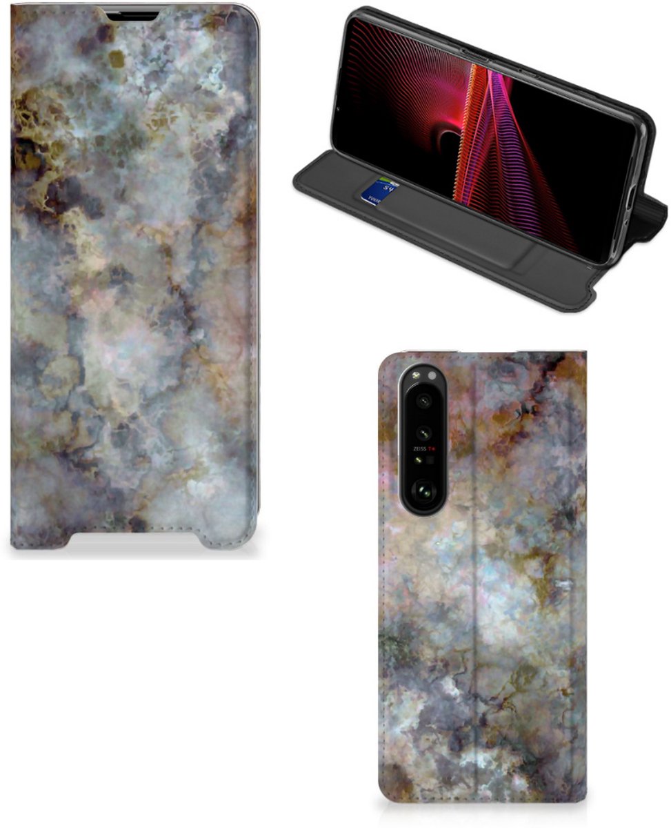Sony Xperia 1 III Standcase Marmer Grijs