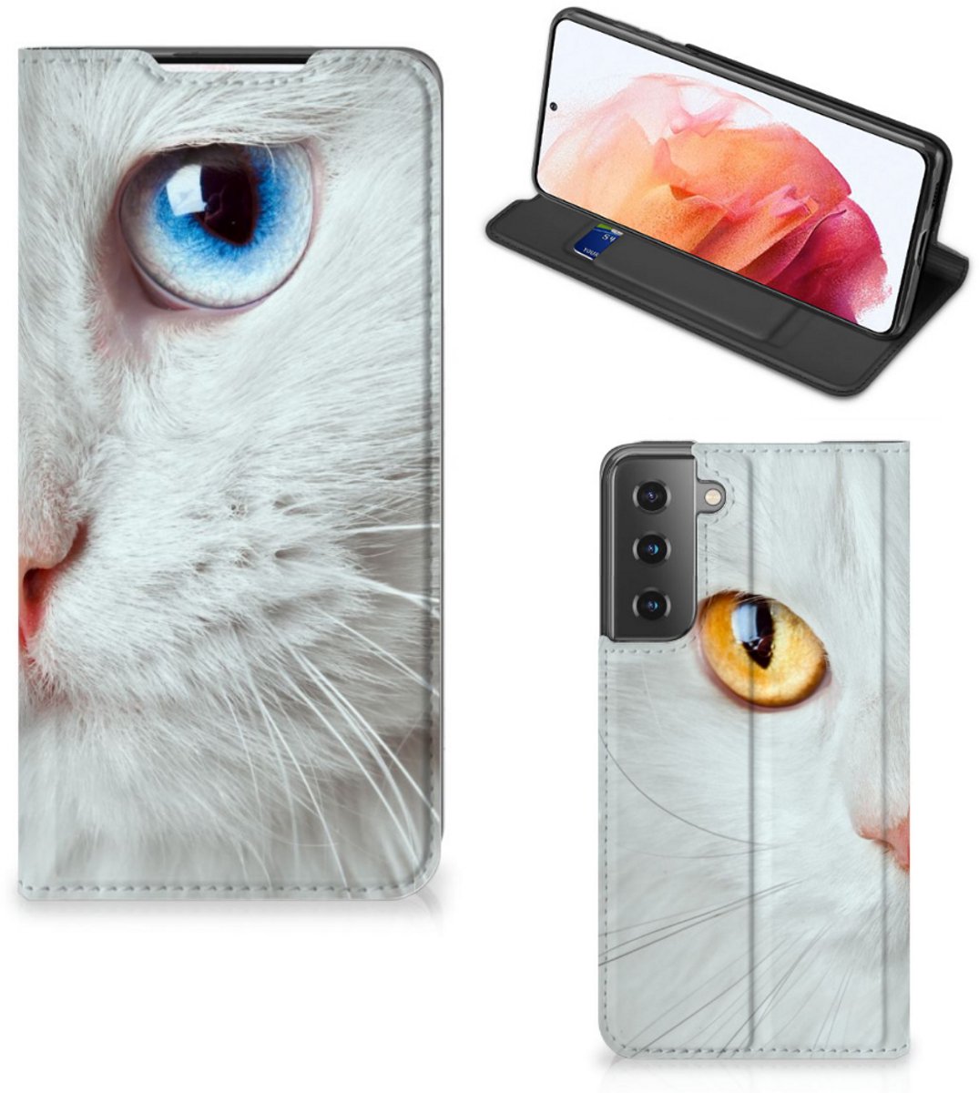Standcase Hoesje voor Samsung Galaxy S21 Hoesje maken Witte Kat