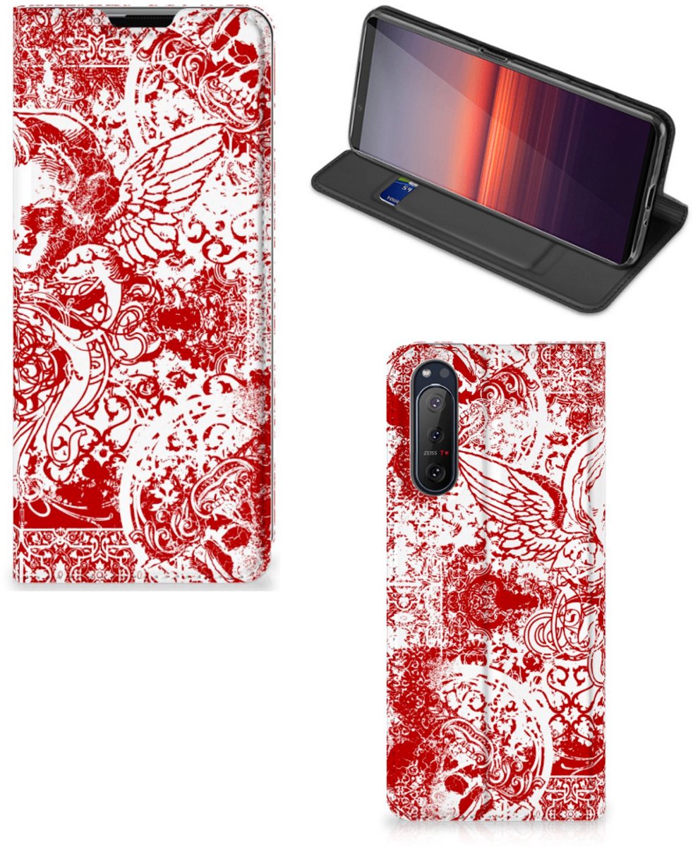 Mobiel BookCase Sony Xperia 5 II Angel Skull Rood