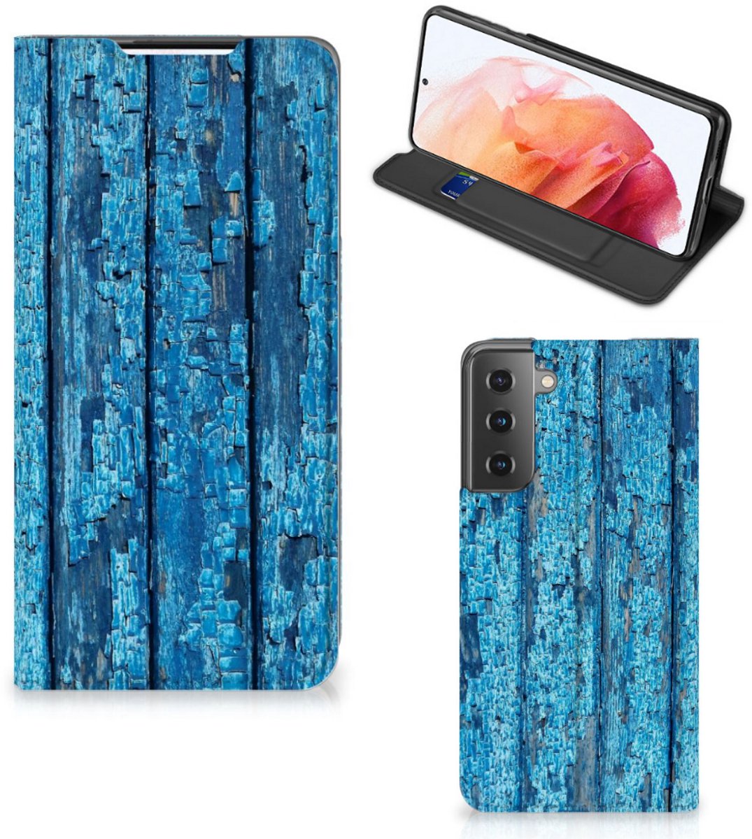 Standcase Hoesje voor Samsung Galaxy S21 Book Wallet Case Wood Blue
