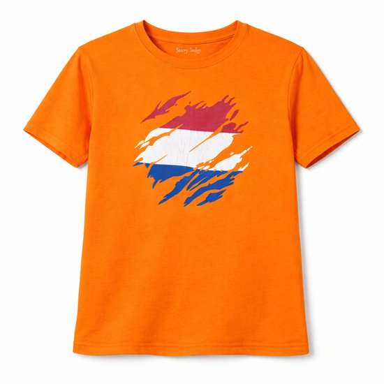 Oranje shirt in crack print | | Koningsdag | Holland | EK-WK-Olympische Spelen | Oranje | Kind 11-12 jaar | Maat 152