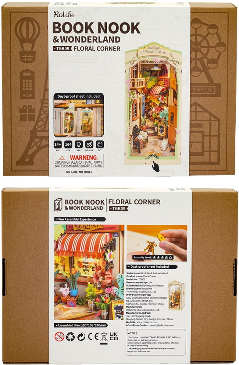 Robotime Floral Corner | Houten Book Nook DIY-miniatuurhuis | TGB09 | Knutselen | Bouwpakket | Hobby | Boekensteun | Creatief — afbeelding 2