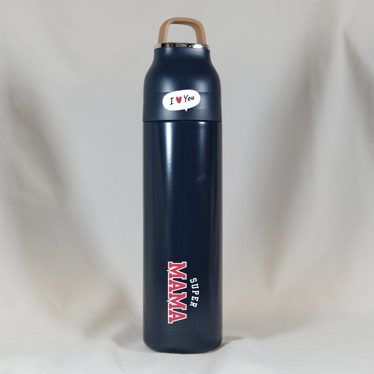 Thermosfles Super Mama - 500ml - Donkerblauw - RVS - Moederdag Cadeau Mama - Moederdag - Moederdag Cadeautje - Moederdag Cadeau voor Mama