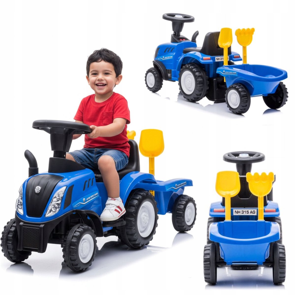 COIL Rijtractor voor kinderen met aanhanger en zandbak | Duwvoertuig | Kindertractor met geluid | Blauw | 1+