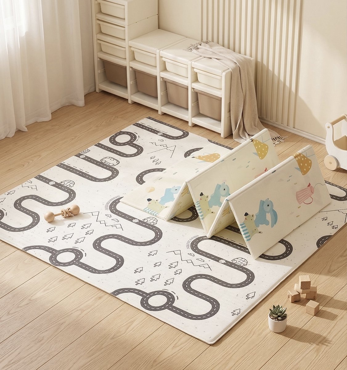 OODBLUE XXL Baby Speelmat 200x180 cm – Extra Groot Formaat – 2 cm Dik – Dubbelzijdig – Opvouwbaar – XPE Schuim – Waterdicht – Antislip – Baby Speelkleed – Racebaan Speelmat – Berenontwerp – Educatieve Speelmat